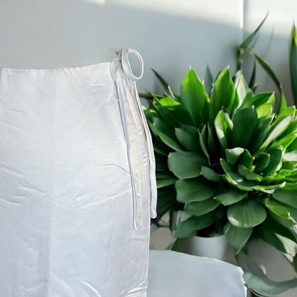 Emerson Lang Wms Sz Large Grey Silky Double Lined Side Slit Long Skirt - Picture 2 of 7